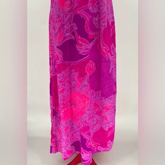 1960s Vibrant Neon Pink Hawaiian Maxi Sundress With Psychedelic Print - Picture 3 of 9